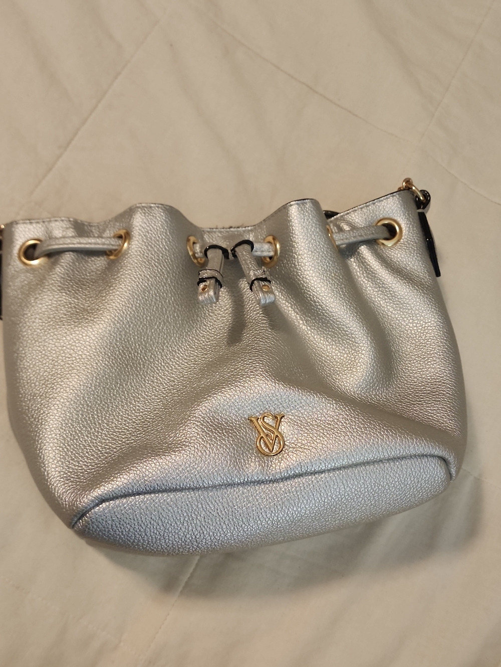 Victoria's Secrer Metallic Silver Drawstring Women's Crossbody Shoulder Bag